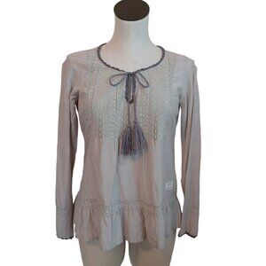 Odd Molly Boho Peasant Top Gray‎ Embroidered Cotton Silk Size Small